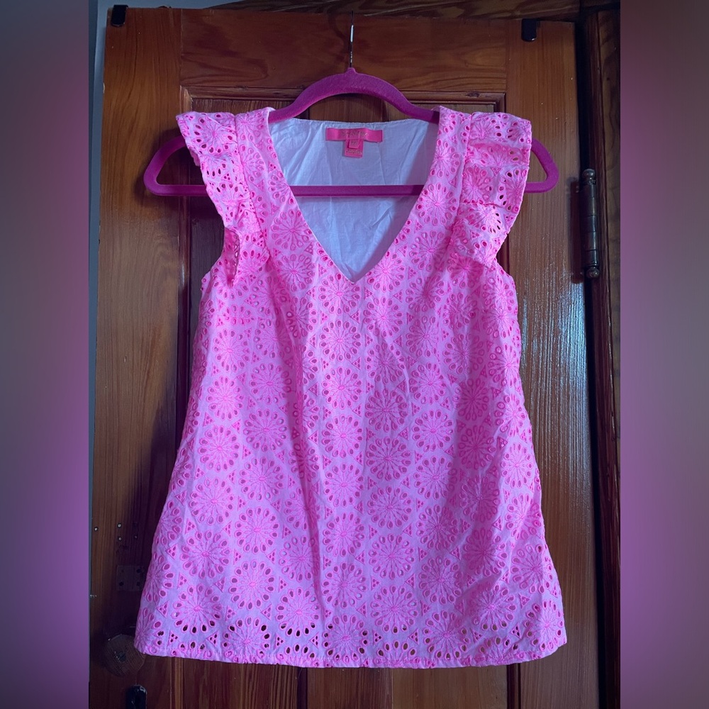 Lilly Pulitzer Pink Eyelet V-Neck Tank Top